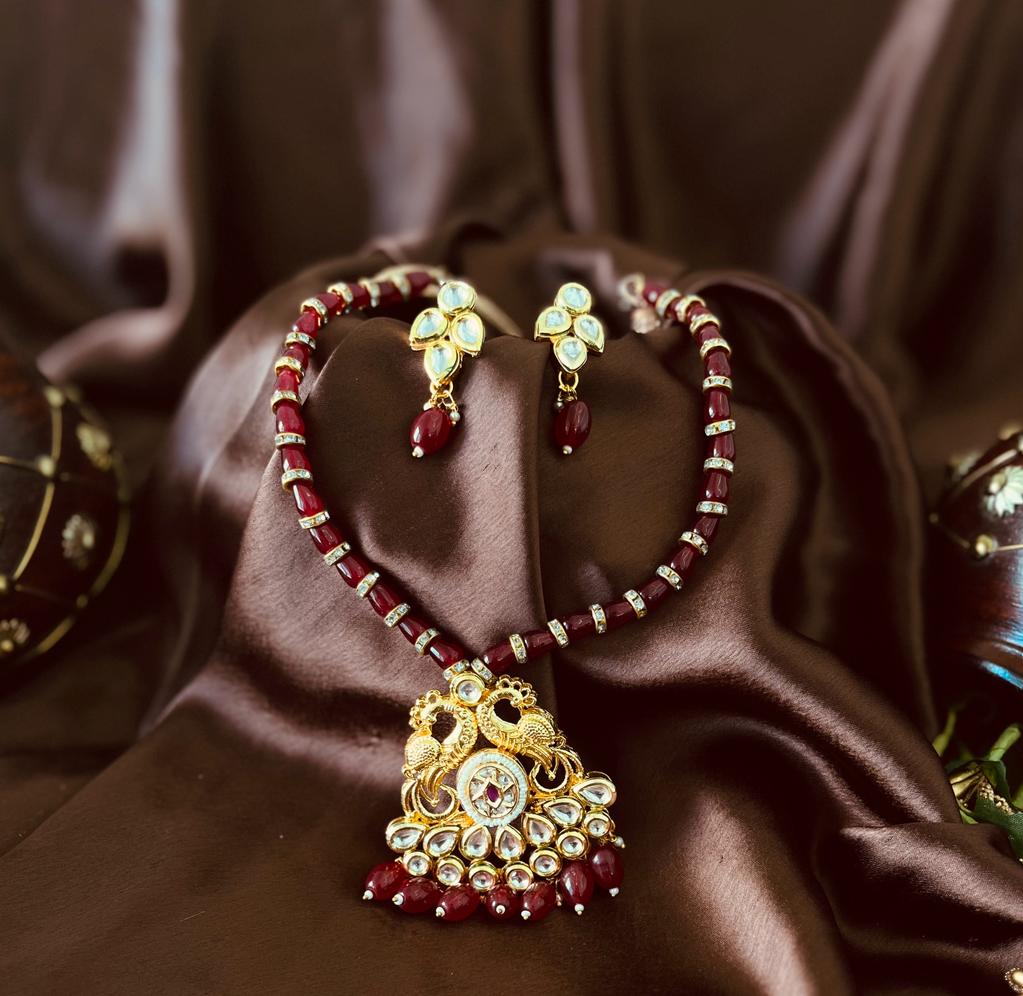 Scarlet Splendor- Handcrafted Kundan Necklace Set