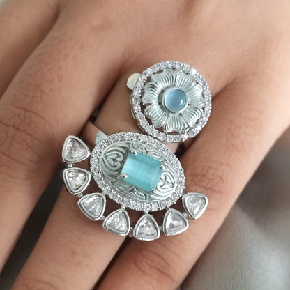 “Unparalleled Glamor : A Glamorous mint blue Statement ring of bold enchantment ".