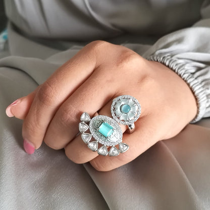 “Unparalleled Glamor : A Glamorous mint blue Statement ring of bold enchantment ".