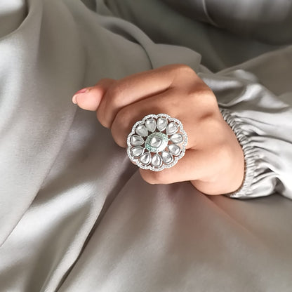 “Unparalleled Glamor : A magnificent Mint Blue Statement ring of bold enchantment ".