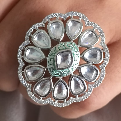 “Unparalleled Glamor : A magnificent Mint Blue Statement ring of bold enchantment ".