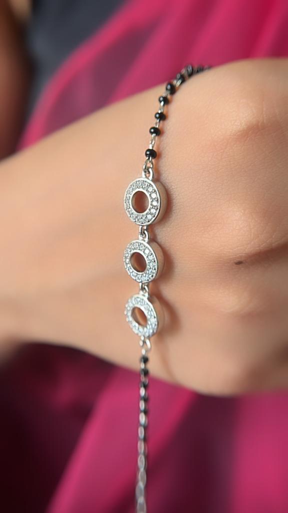 Round Charm single line Mangalsutra Bracelets - 925 Sterling Silver.